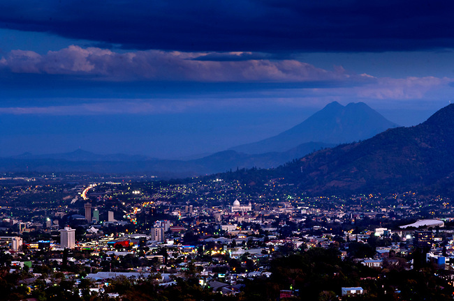 San Vincente Volcano rises above the city of San Salvador, El Salvador.