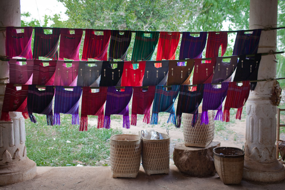 Shan bags on display for sale at an Inle Lake market
