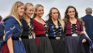 Girls wearing the traditional Faroese costume at our national day, ”lavs¯ka, Sct. Olav, celebrating King Olav from Norway who came here and brought Christianity with him.